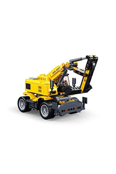 Sluban Power Bricks Series - Wheeled Excavator Building Blocks, with Remote Conrtol and Minifigure
