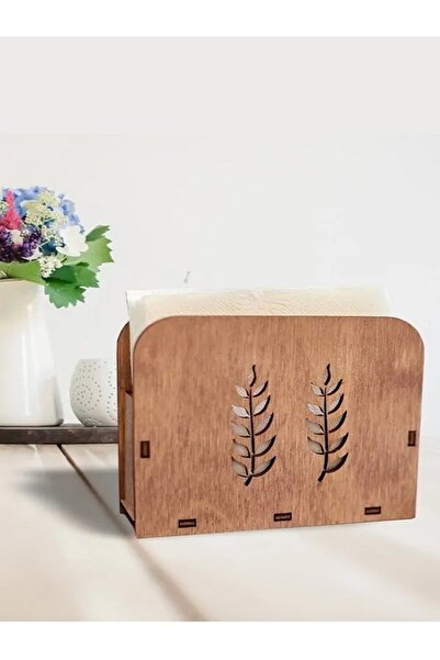 ouz dekor Wooden Decorative Napkin Holder Leaf Themed Walnut Color