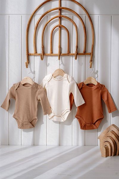Lilabio 3 Piece Unisex Baby Long Sleeve Cotton Bodysuit Set Newborn And Children's Gift Set