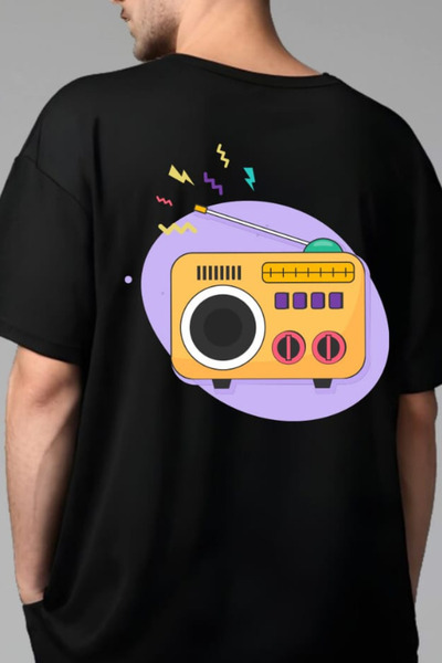 FECCY Tricou supradimensionat din bumbac cu design radio