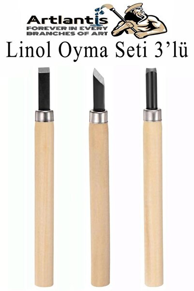 Artlantis Linol Oyma Seti 3 Parça 1 Paket Linol Oyma Kesme Bıçak Seti 3 Bıçaklı Linolyum Baskı Ahşap Saplı