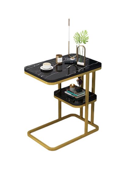 EqiEch C-Shaped End Table, 2-Tier Metal Frame Side Table for Living Room & Bedroom (Black)