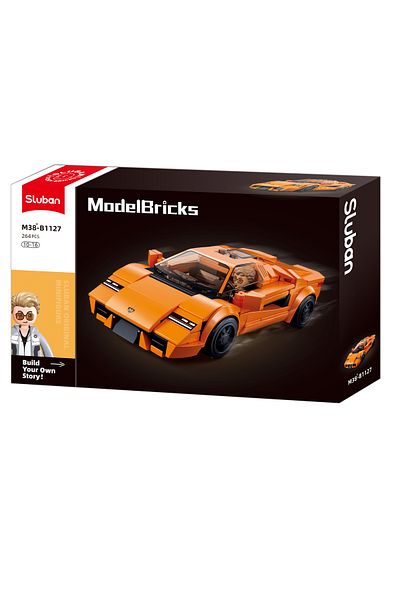 Sluban Model Bricks Series - Sports Car Building Blocks 264 Pieces with Minifigure,  Orange