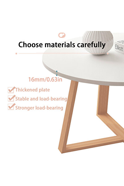 EqiEch Solid Wood Round Coffee Table, Nordic Style Pedestal Sofa End Table, 50x40x50cm