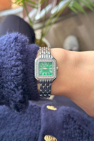 Polo Air Vintage Women's Wristwatch with Roman Numerals Silver-Green Inside PL-1475B4x