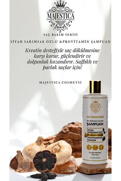 Majestica (Salt-Free) Black Garlic Extract Shampoo 400 Ml, Anti-Spill