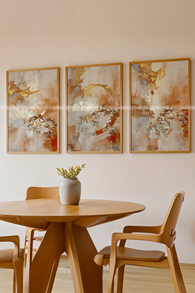 Tontilika Soyut Sanat 3 Parçalı Ahşap Çerçeveli Tablo Seti-2