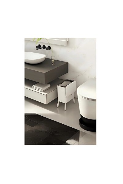 Dükkanönü White 15 Liter Pedestal Functional Covered Bathroom and Kitchen Trash Can White