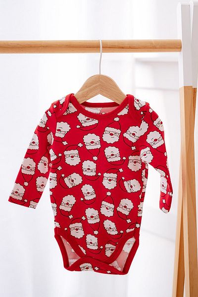 Lilabio Cotton Long Sleeve Red Santa Baby Bodysuit