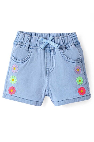 Bonfino شورت بونفينو المنسوج من القطن بطول الركبة مع تطريز زهري - أزرق فاتح