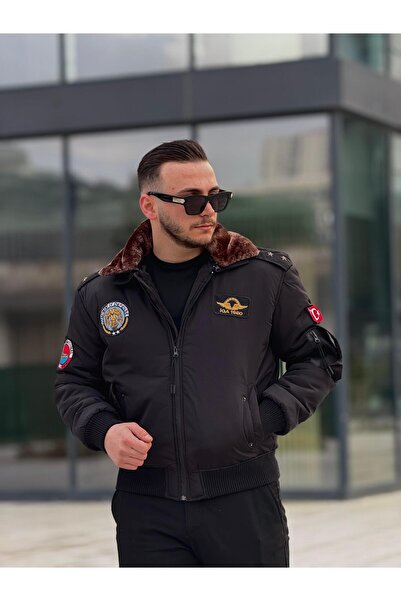 KINGAF Men's Furry Collar Apolette Pilot Coat