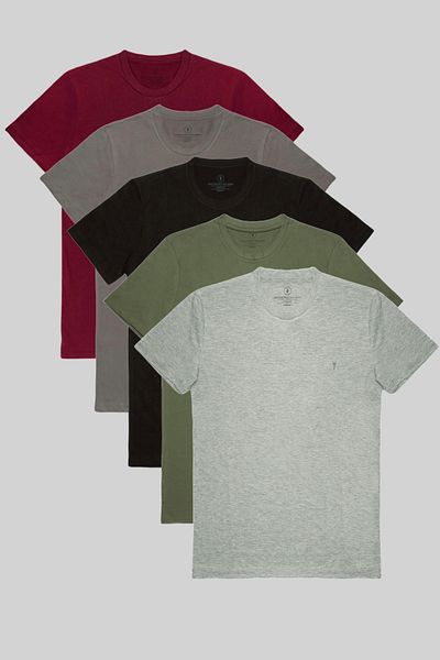 COMBİNE MİCHAİL Ανδρικό μπλουζάκι 5-Pece Relaxed Fit 100% Cotton Crew Neck Grimelange-Khaki-Black-Fume-Claret Red