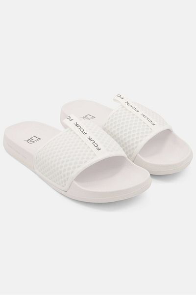 Fcuk Men Brand Logo Slip On Slides, White