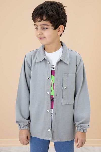 Cansın Mini Tricou cu imprimeu gri pentru băiat Cămăși din jean Set 2 piese 20030