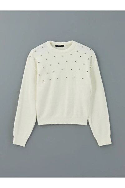 LC Waikiki XSIDE Ekru Bisiklet Yaka Taşlı Kadın Triko Kazak