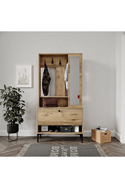 VENATTO VALENTİN WOOD TARZ RAFLI,AYNALI PORTMANTO/AYAKKABILIK/VESTİYER(%100MDF)
