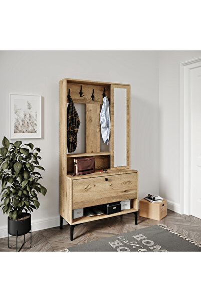 VENATTO VALENTİN WOOD TARZ RAFLI,AYNALI PORTMANTO/AYAKKABILIK/VESTİYER(%100MDF)
