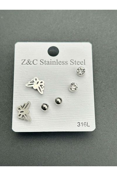 MAVEGA Steel 6'Lı Butterfly Zircon Tarnish High Quality Earring Set