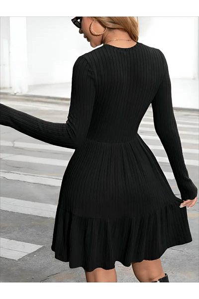 İpeksi Silky Women's Long Sleeve Crew Neck Layered Hooded Camisole Short Dress