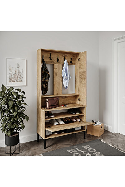 VENATTO VALENTİN WOOD TARZ RAFLI,AYNALI PORTMANTO/AYAKKABILIK/VESTİYER(%100MDF)