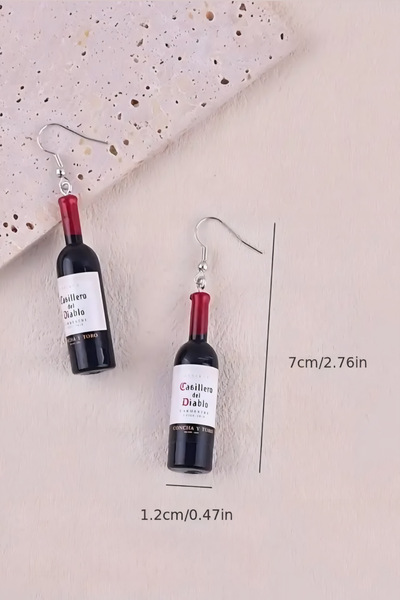 ELMATOLYE Şarap Şişesi Figürlü Üç Boyutlu Küpe Unisex Kadın Erkek Tasarım Küpe