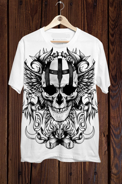 FECCY Tricou oversize din bumbac cu imprimeu SKULL WARRIOR