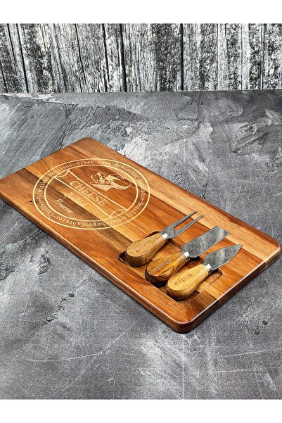 YzHome Akasya Peynir Sunum Seti Tabak Kesme Tahtası