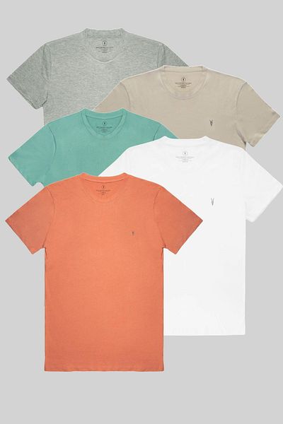 COMBİNE MİCHAİL Ανδρικό T-shirt Slim Fit Crew Neck - Σετ 5 γκρι, Cagla, Λευκό, Πορτοκαλί