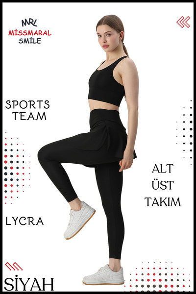 missmaral Kadın 2Lİ Takım Yüksek Bel  Şortlu Tayt & Pedli Spor Crop Fitness Koşu Spor Deniz Havuz Beach 3104