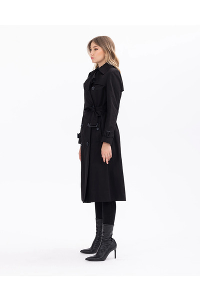SEÇİL Düğme Detaylı Beli Kemerli Klasik Dizaltı Trençkot