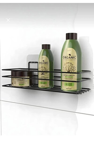 TncPatiShop Raft de baie adeziv rezistent la rugină Suport pentru șampon pentru baie neagră Umeraș pentru duș pentru cabină de duș