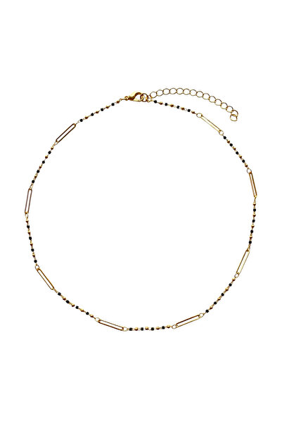 Bonnjerra Jewellery Özel Tasarım Altın Kaplama Siyah Taş Detaylı Dikdörtgen Kesim Spor Kolye