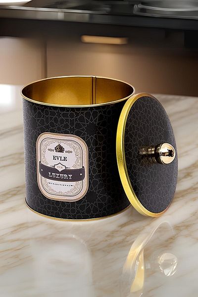 EVLE Trellis Patterned Round Metal Storage Container, Food Storage Container - Organizer 14 Cm X 15 Cm Er143-v2