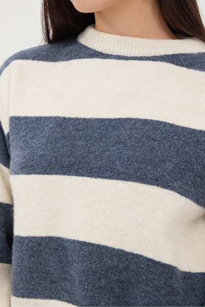 Addax Bisiklet Yaka Çizgili Triko Kazak K3359-D5