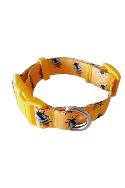 Happy Bee Arı Desenli, Yüksek Kaliteli, Sarı Renk, Dijital Baskılı Köpek Boyun Tasması, Dog Collar