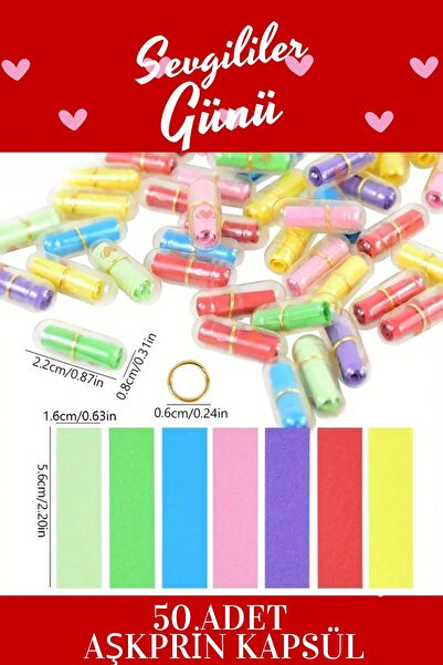 İstisna 50 Adet Aşkprin Renk Sevgiliye Not Kağıtlı Kapsül Ve Renkli Kağıtlar