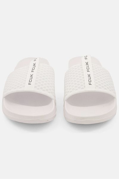 Fcuk Men Brand Logo Slip On Slides, White