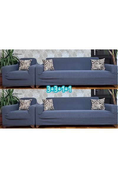 Hazineci Bey طقم غطاء أريكة جاكار مطاطي أنثراسايت |   غطاء أريكة 3+3+1+1 | غط...