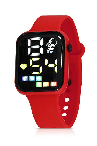 Polo Air Silicone Cord Digital Colorful Luminous Unisex Wristwatch Red Color