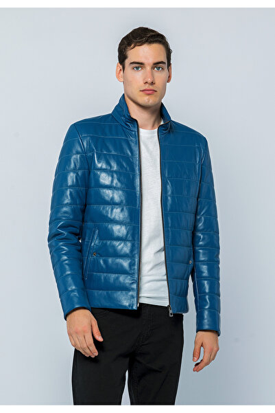 Basics&More Men's Puffer Genuine Leather Jacket - 8488