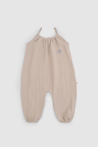 Little Gusto Organic Cotton Muslin Baby Beige Strappy Salopet