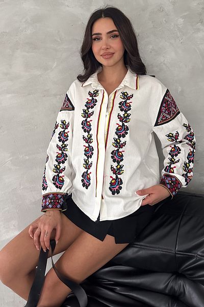 FEMELLE Jachetă albă cu broderie completă pentru femei