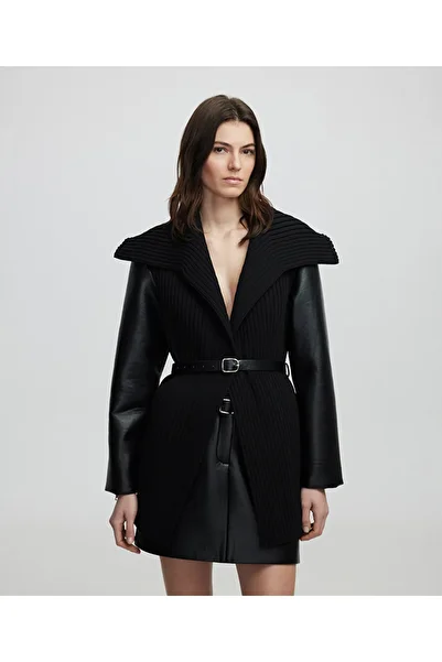 İpekyol Faux Leather and Knitwear Mix Coat