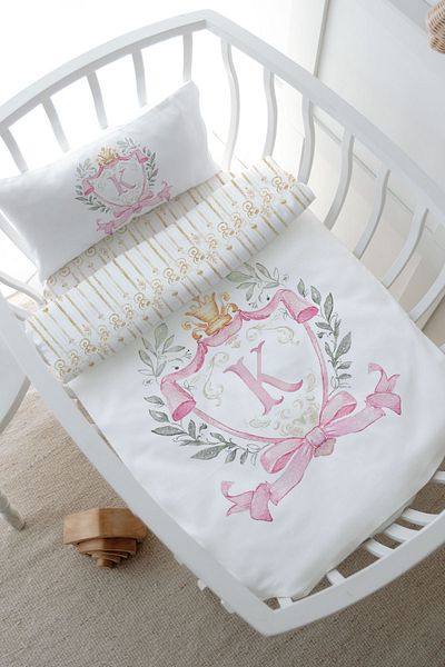 Tuğba Kuğu Mother's Side Crib Duvet Cover Set (60X100) - Pink Royal Series - Letter K