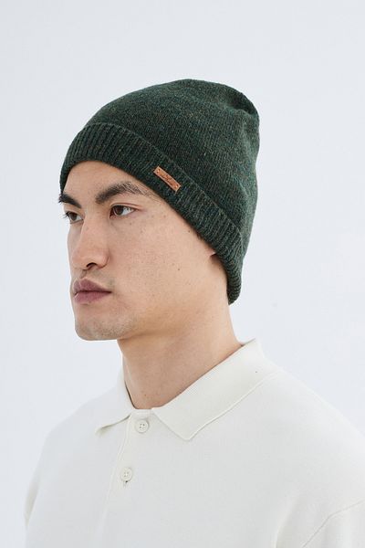 Nordbron Men's Dark Green Wool Logo Soft Knitwear Beret Basic Fold Winter Casual Model Landson