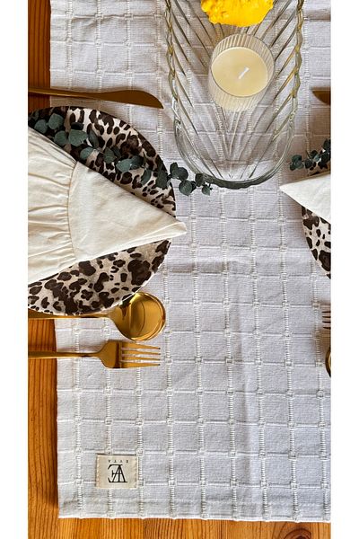 EVYA Monika Keten Runner - 40x110 cm Αμερικάνικη κρέμα σερβιρίσματος για επιτραπέζια σκεύη, τραπέζι, σαλόνι, κουζίνα