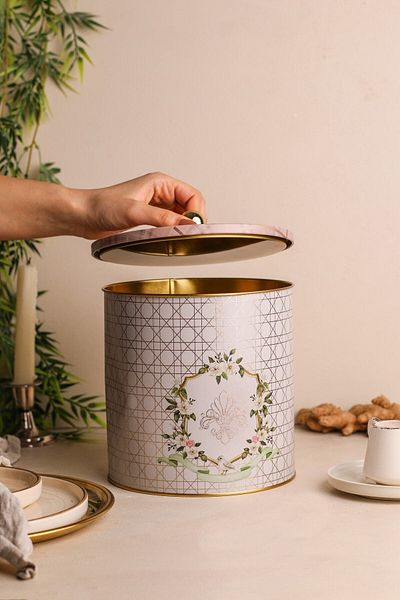EVLE Erzak Rosy Patterned Metal Storage Container - 17.5X18Cm, 4.1L, Er147-U7