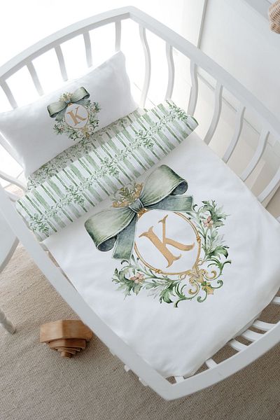 Tuğba Kuğu Mother's Side Crib Bedding Set - Green Royal Series - Letter K (60X100)