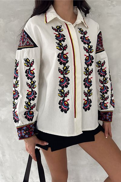 FEMELLE Jachetă albă cu broderie completă pentru femei