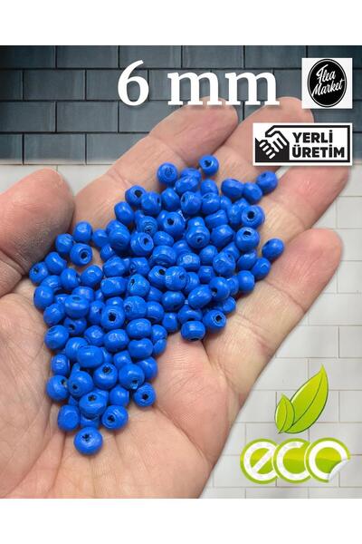 Flea Market Економічний пакет 500 грам 6 мм дерев'яні намистини - БЛАКИТНІ НА...